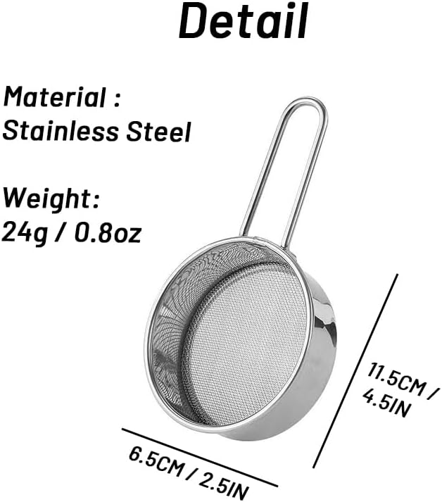 2 Pack Powdered Sugar Sifter - Flour Sifter for Baking - Mini Small Drainer for Baking, Powder, Sugar and Coffee Pastas Tea Strainer (Silver)