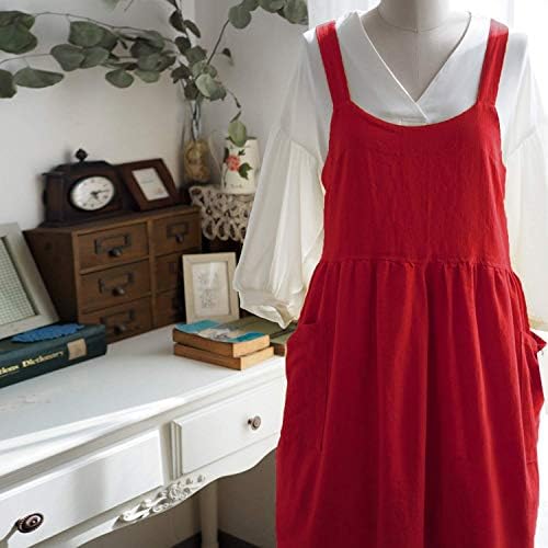 Uaussi Cotton Linen Apron Cross Back Work Apron for Women with Pockets Pinafore Dress X Cross Halter Apron for Chef Gardening - Image 5