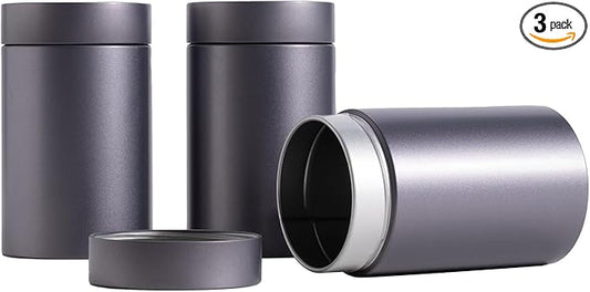 3 Packs Tea Tin Canister for Loose Tea Metal Tea Canister 9 oz 15 oz Round Tin Can for Coffee Beans Tea Container for Kitchen Storage Sugar Matcha Spice Powder (Grey, L_2.95x4.92)