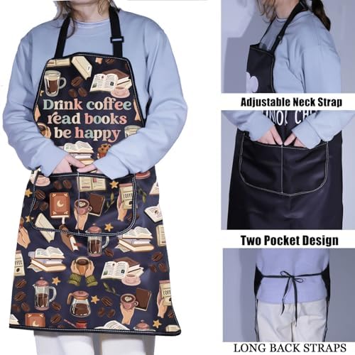 PXTIDY Drink Coffee Read Books Apron with Pockets Book Lover Coffee Lover Gift Librarian Apron Bookworm Bookish Barista Gift - Image 4