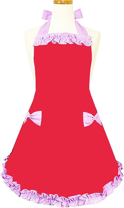 Hyzrz Cute Fashion Aprons for Women Girls Waitress Cooking Restaurant Kitchen Home Cooking Chef Bib Apron Dress Gift (Red) by Hyzrz