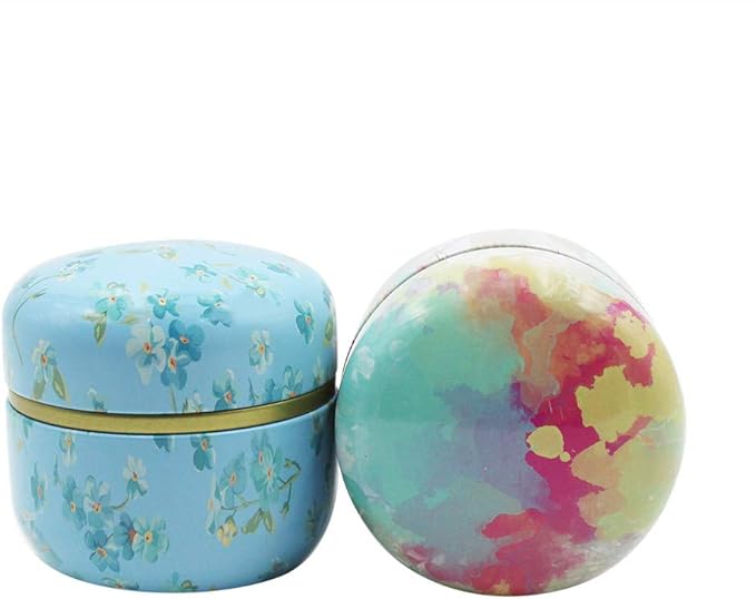 2 Pack Mini Tea Storage Containers Tea Coffee Tins, Flowers Pattern Food Storage Container for Herb, Candy, Chocolate, Sugar, Spices, Candle