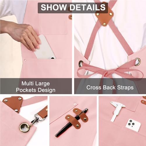 ZOMAO Chef Apron for Women Men with Large Pockets, Cotton Canvas Cross Back Waterproof Work Aprons for Kitchen Cooking Bib - Image 6
