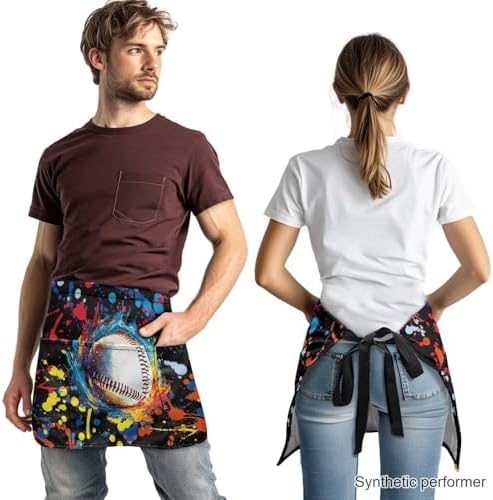 Server Apron with 3 Pockets 13 Inch Short Half Waist Aprons Waterproof Cooking Aprons for Women Men - Image 2
