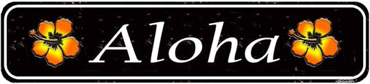 Aloha Floral Sign - Tropical Beach House Decor - Vintage Style Metal Wall Art for Tiki Bar, Patio, or Home, 16x4 Inch Hawaiian Sign by cohuodec