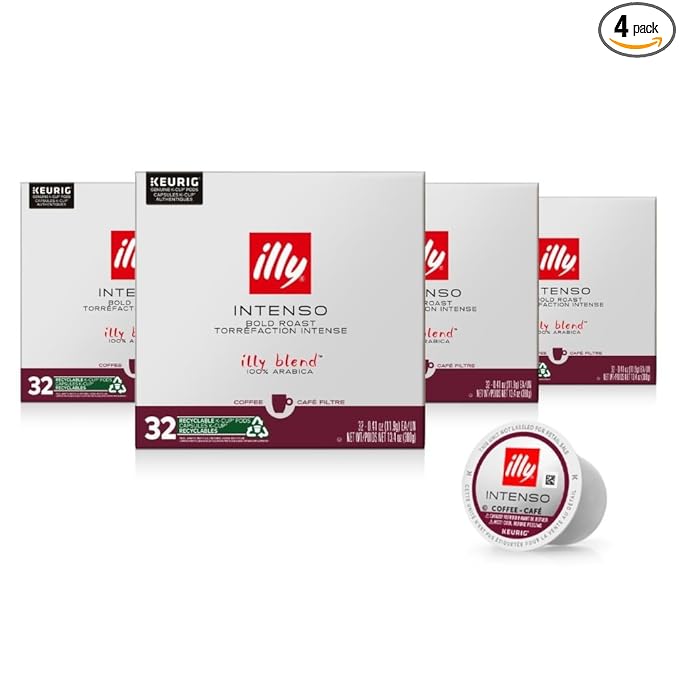 illy Coffee K Cup, Pods for Keurig Machines, Intenso Dark Roast, 100% Arabica, Premium Italian Coffee, 32 Count, 4 Pack