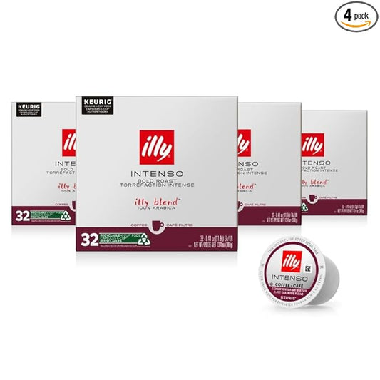 illy Coffee K Cup, Pods for Keurig Machines, Intenso Dark Roast, 100% Arabica, Premium Italian Coffee, 32 Count, 4 Pack