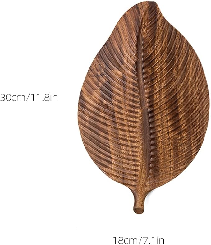 Acacia Wood Leaf Design Serving Tray - Decorative Wooden Platter for Charcuterie, Cheese, Fruit, Kitchen Table Decor