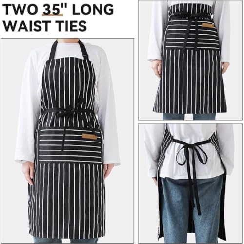 Chef Apron Bib Apron with 2 Large Pockets Adjustable Neck Strap Kitchen Apron Cooking Apron Stripes Baking Apron - Image 4