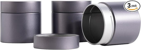 3 Packs Tea Tin Canister for Loose Tea Metal Tea Canister 9 oz 15 oz Round Tin Can for Coffee Beans Tea Container for Kitchen Storage Sugar Matcha Spice Powder (Grey, S_2.95x2.95)