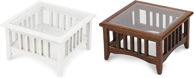 Dollhouse Coffee Table Miniature Furniture 1:12 Scale Wooden Tea Table Square Shape Side Tables Acrylic Tabletop Props Miniature End Table Living Room Pocket Desk Doll House Decoration Props (White)