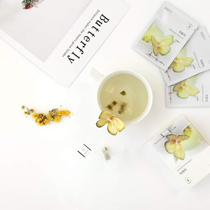 KKOKDAM Korean Tea Gift Set – 6 Flavor Butterfly Tea Bag Sampler – Elegant Box for Tea Lovers - Unique Gift