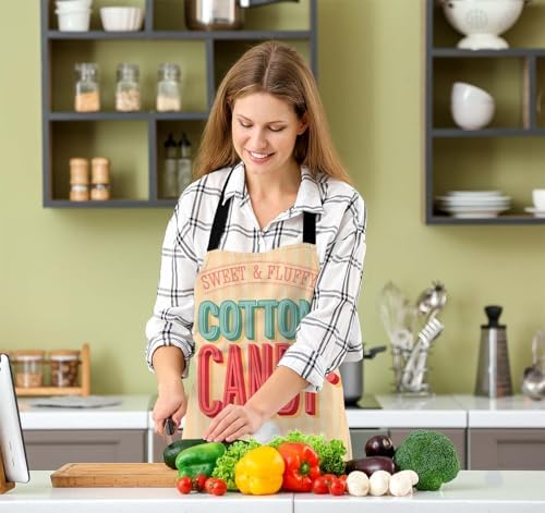 Cotton Candy Retro Marshmallow Kitchen Apron for Women Men, Adjustable Chef Bakers Apron for Cooking Baking Gardening, 31 X 27 Inch - Image 5