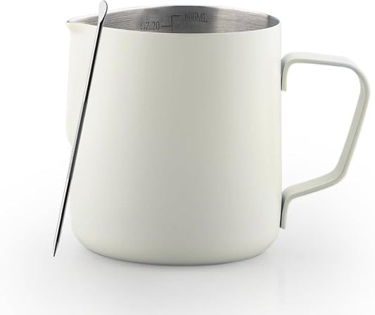 Milk Frother Cup, 20oz/600ml Milk Pitcher, Thickened 304 Stainless Steel Milk Frothing Pitcher for Espresso Coffee, Milk(White)