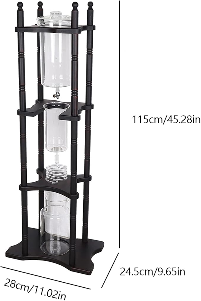Cold Drip Coffee Maker, 2.5L Large Capacity Cold Brew Coffee Tower, Slow Drip Japanese Cold Brew Maker, with Wood Straight Frame, for Home, Coffee Shop (Black)