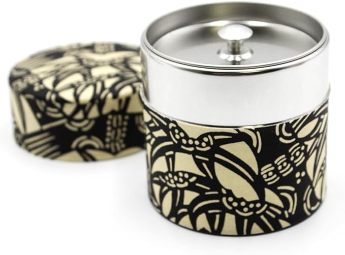 Japanese Pokkan Matcha Coffee Spice Tea Tin Canister Washi Paper Storage with Lid 7.05 oz Capacity (Han, S)