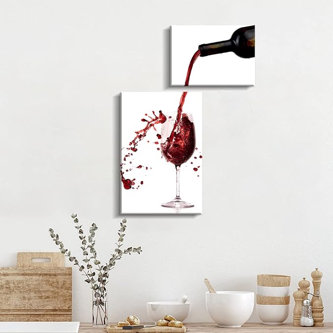 Pinetree Art Wine Wall Decor for Kitchen Modern Kitchen Wall Art Dinning Room Wall Decor 2 Panels Wine Canvas Art for Home Kitchen Decoration (wine a bit) - Image 6