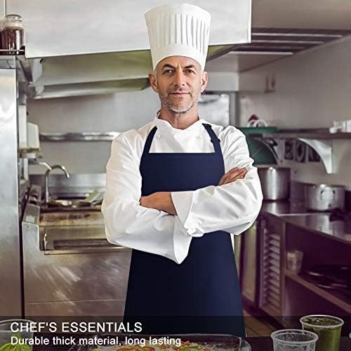 Jubatus 4 Pack Bib Aprons with 2 Pockets Cooking Chef Kitchen Apron for Women Men, Navy Blue - Image 4