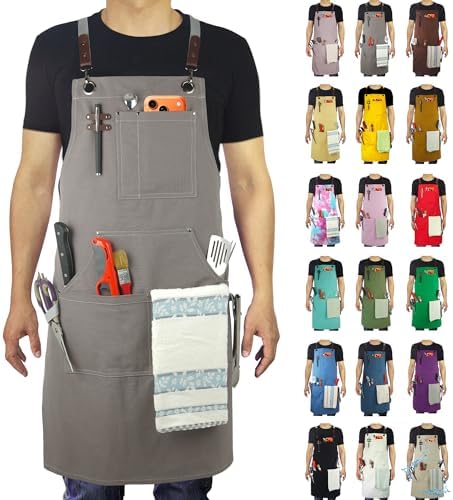 Kitchen Apron, Work Apron, Canvas Apron, Dark Gray | Multiple Pockets, Gardening, Painting, BBQ, Artist, Carpenter, Sizes M to XXL by Stenffy