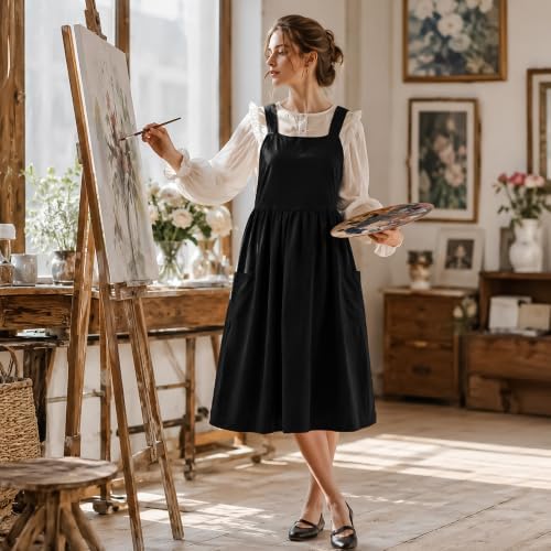 Uaussi Cotton Linen Apron Cross Back Work Apron for Women with Pockets Pinafore Dress X Cross Halter Apron for Chef Gardening - Image 3