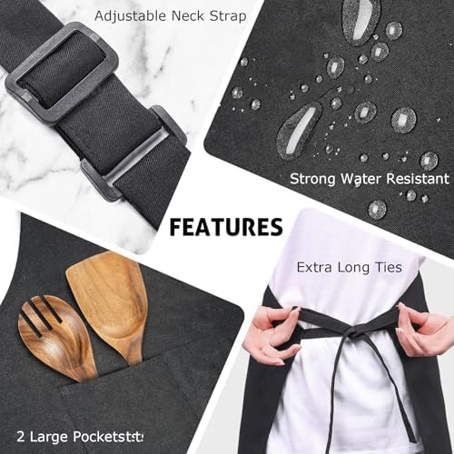 Chef Apron Bib Apron with 2 Large Pockets Adjustable Neck Strap Kitchen Apron Cooking Apron Stripes Baking Apron - Image 3