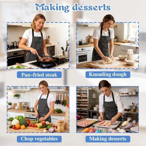Chef Apron Bib Apron with 2 Large Pockets Adjustable Neck Strap Kitchen Apron Cooking Apron Stripes Baking Apron - Image 5