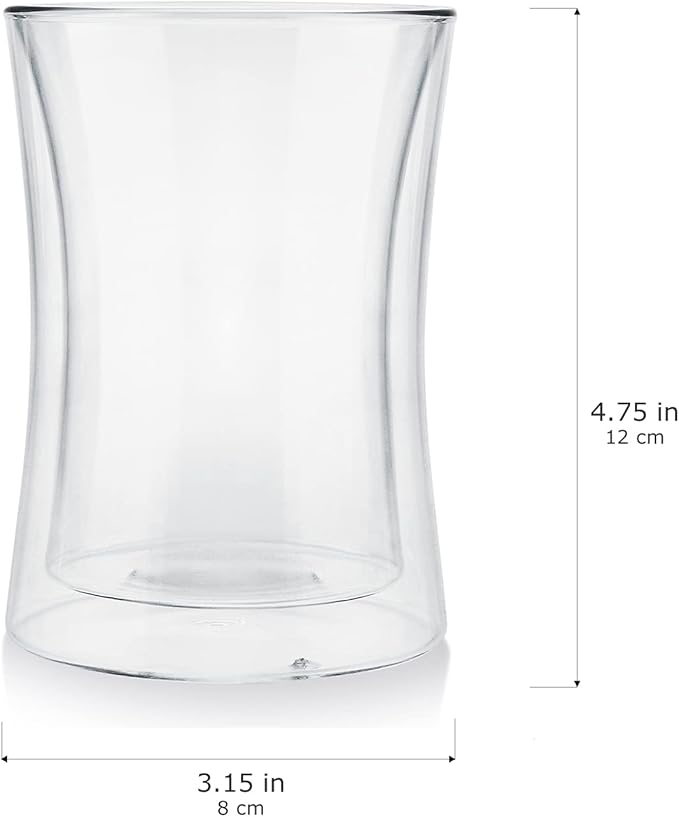 Teabloom Modern Insulated Tasting Glass Cups - Set of 2 Double Walled Glasses (10 oz / 300 ml) - Milano Collection