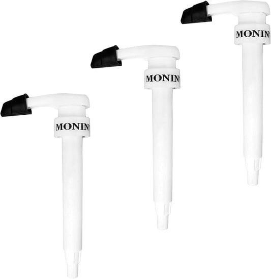 Monin - Syrup Pump, Exclusively for 1 Liter (33.8 fl oz) Plastic Bottles | Mess-Free Dispensing + Tip Cover Included (3-pack, White) by Monin