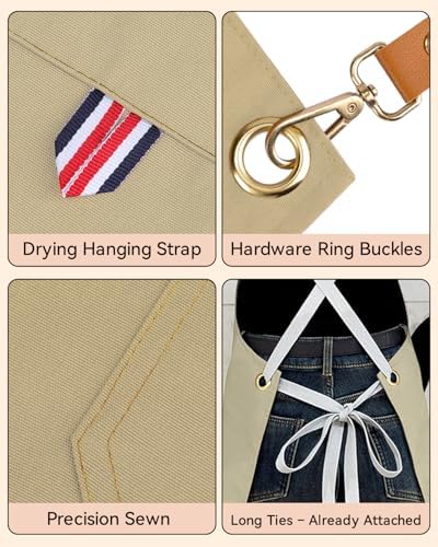 Teskyer Canvas Kitchen Apron with 4 Pockets | Cross Back or Adjustable Strap Design, 4 Utility Pockets, Water & Oil Resistant Fabric for Cooking Gardening & Crafts - Image 5