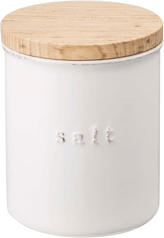 YAMAZAKI Home Tosca Ceramic Canister - Dry Food Kitchen Storage Container Organizer - Salt - 15.25 Oz., 450 Ml