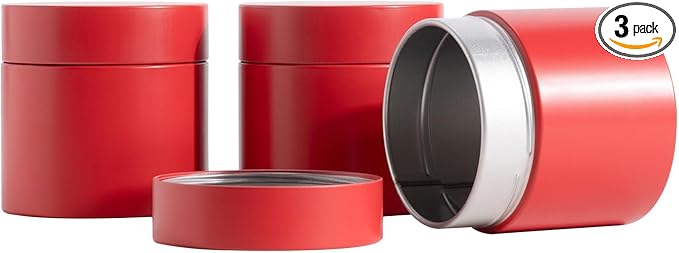 3 Packs Tea Tin Canister for Loose Tea Metal Tea Canister 9 oz 15 oz Round Tin Can for Coffee Beans Tea Container for Kitchen Storage Sugar Matcha Spice Powder (Red, S_2.95x2.95)