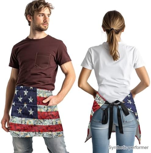 Server Apron with 3 Pockets 13 Inch Short Half Waist Aprons Waterproof Cooking Aprons for Women Men - Image 2