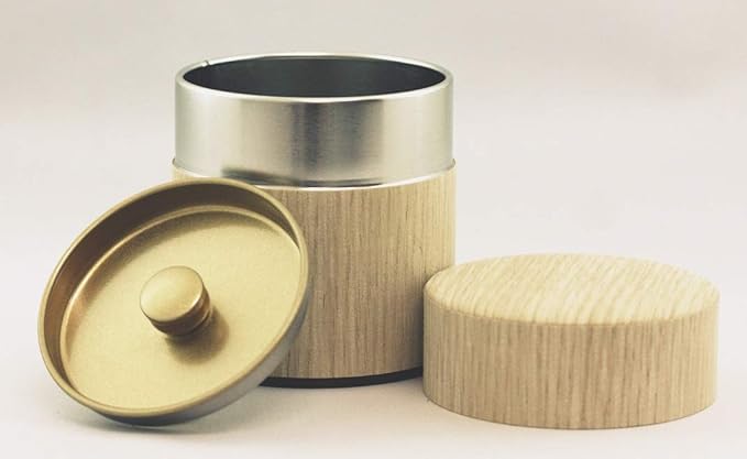 Natural Wood Tea Tin Canister : Oak/Wide 3.5oz (100g), Japan