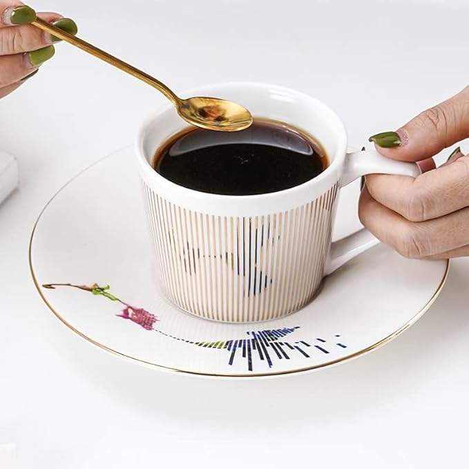 Mirror Cups and Saucers, Mirror Reflection coffee mug, Reflection Coffee Cup, Tea Cups and Saucers Sets for Women Wedding Party Afternoon Tea （Butterfly）
