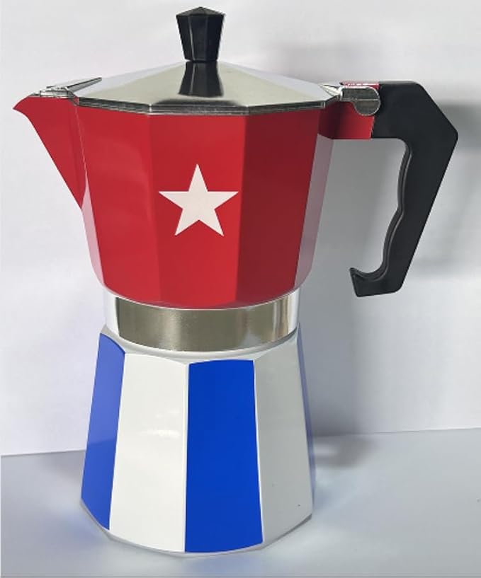 PRK 14 Cuban Coffee Greca Pot Aluminum Moka Pot with Cuba Flag Design | Traditional Stovetop Espresso Maker for Authentic Cafe Cubano 6 cups