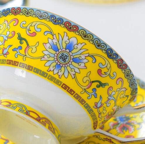 Cup& Saucer Set Bone China Tea Coffee Cup for Breakfast Afternoon Tea- Classic Enamel Patterns (Yellow)