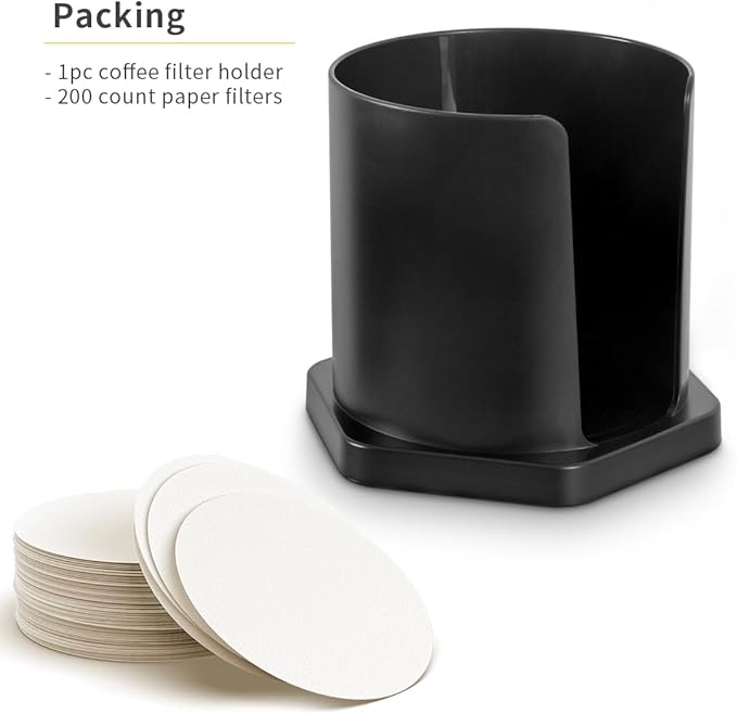 CAFEMASY Coffee Filter Holder with 200 Count Paper Filters Compatible with Aeropress XL Espresso Maker Replacement Round Disposable Coffee Filters and Holder Coffee Accessories Pack