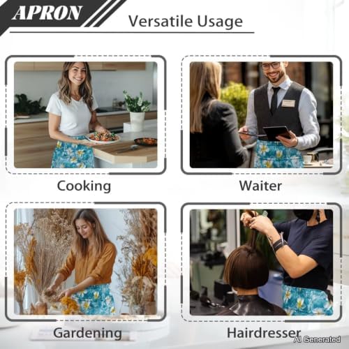Server Apron with 3 Pockets 13 Inch Short Half Waist Aprons Waterproof Cooking Aprons for Women Men - Image 5