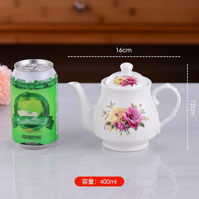 European Style Porcelain Teapot, Small Teapot with Flowers Coffee Tea Water Pot Vintage Ceramic Litter Kettle (14oz)