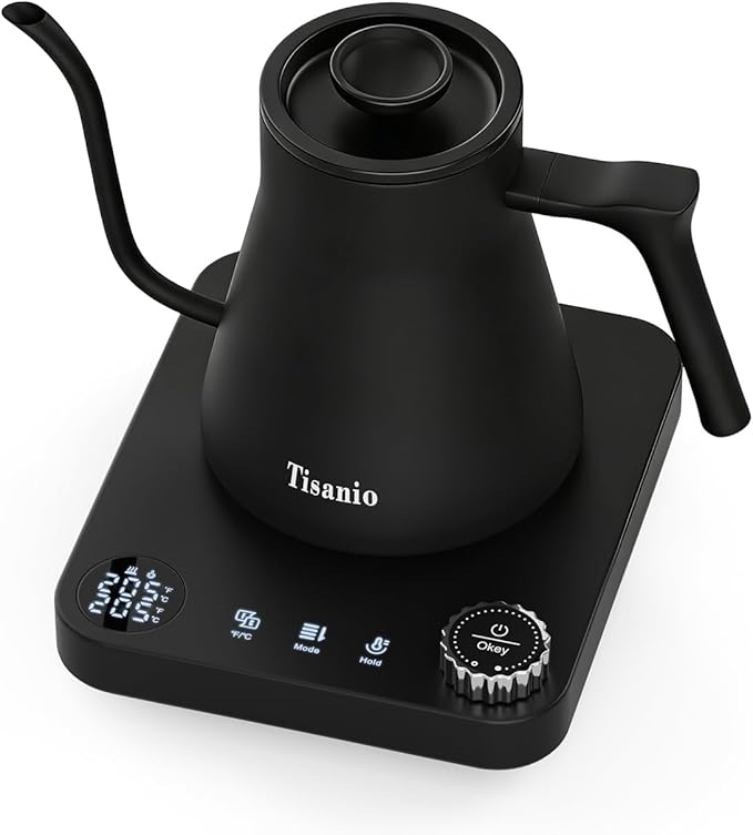 Gooseneck Electric Kettle for Pour Over Coffee, ±1°F Temperature Control, Smart Heating, 304 Stainless Steel, Fast Boil & 2-Hour Keep Warm, 0.9L,Black