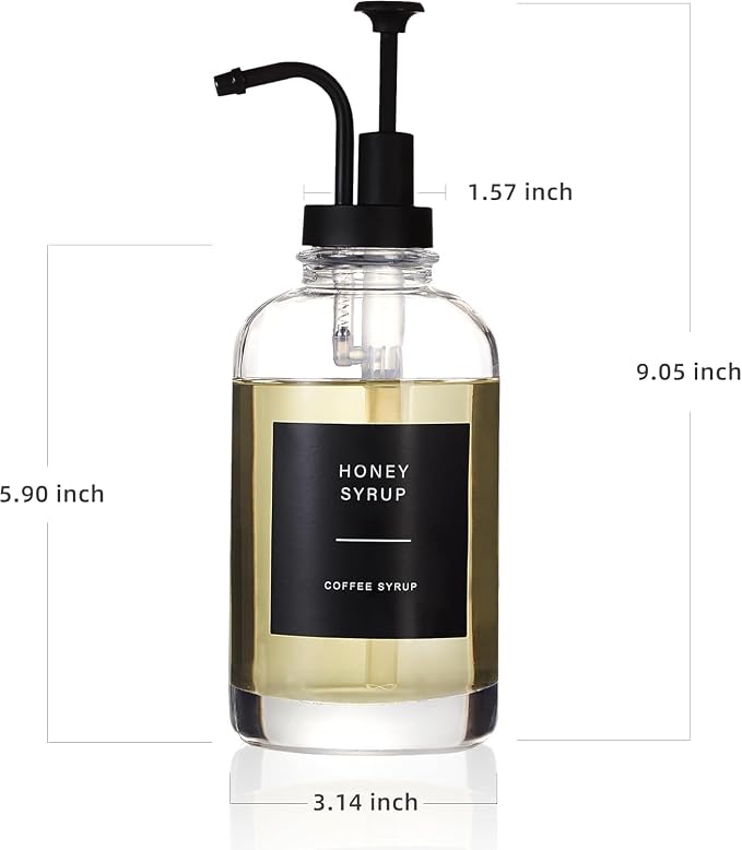 Coffee Syrup Dispenser for Coffee Bar 4Pack Coffee Syrup Pump Dispenser Accessories (500ml) 16.9 oz Glass Syrup Dispenser with 36 Labels,Coffee Syrup Bottles with Matte Pump Black - Image 2