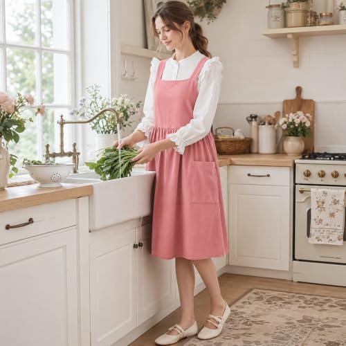 Uaussi Cotton Linen Apron Cross Back Work Apron for Women with Pockets Pinafore Dress X Cross Halter Apron for Chef Gardening - Image 7