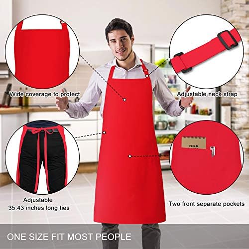 Jubatus 2 Pack Bib Aprons with 2 Pockets Cooking Chef Kitchen Apron for Women Men, Red - Image 2