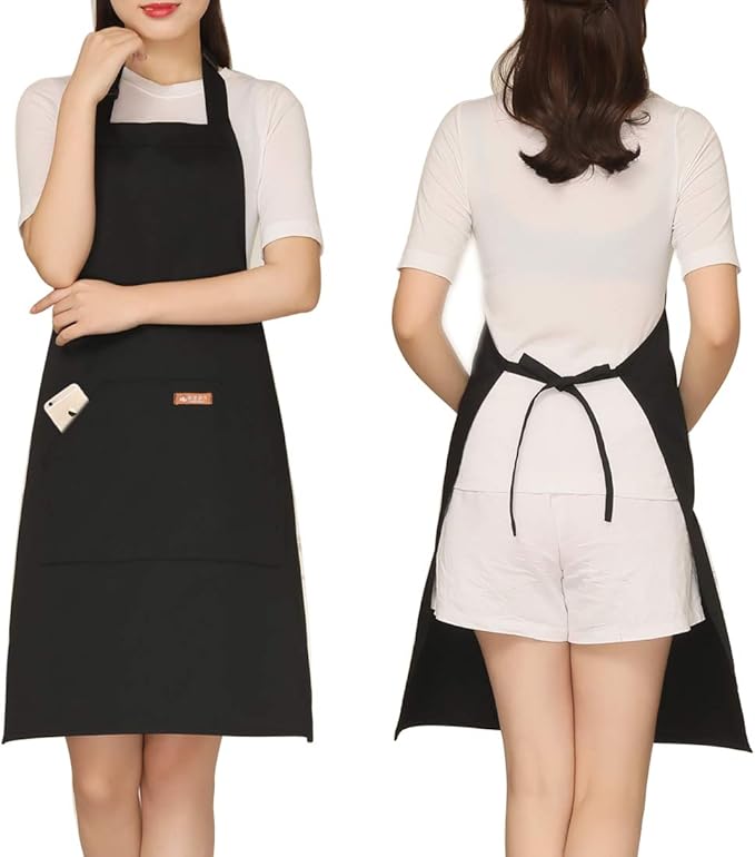 NEWGEM Adjustable Canvas Aprons for Women Men with 2 Pockets - Kitchen Cooking Chef Apron with Neck Strap, Stain Resistant Pinafore for Waitress Barista Restaurant Baking BBQ (Black) by NEWGEM
