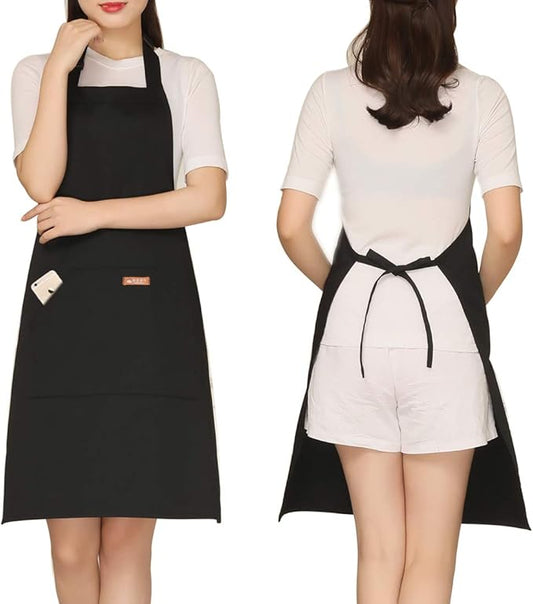 NEWGEM Adjustable Canvas Aprons for Women Men with 2 Pockets - Kitchen Cooking Chef Apron with Neck Strap, Stain Resistant Pinafore for Waitress Barista Restaurant Baking BBQ (Black) by NEWGEM