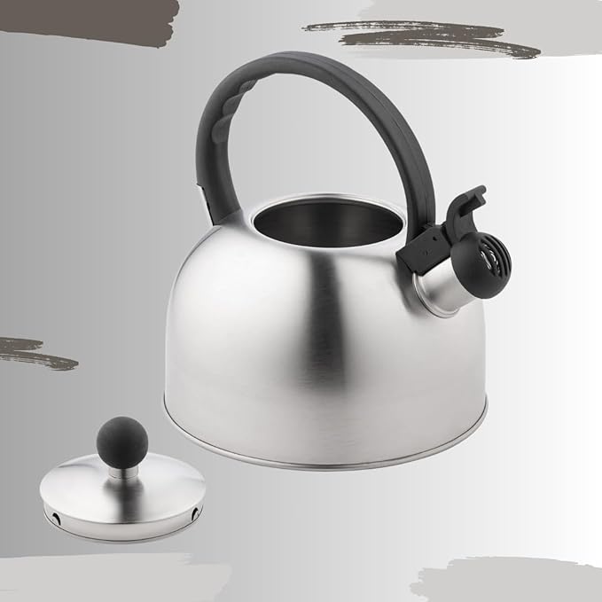 Venoly 2.5 Liter Whistling Tea Kettle - Modern Stainless Steel Whistling Tea Pot for Stovetop Hot Water Boiler with Cool Grip Ergonomic Handle (Silver, 2.5 Liter)