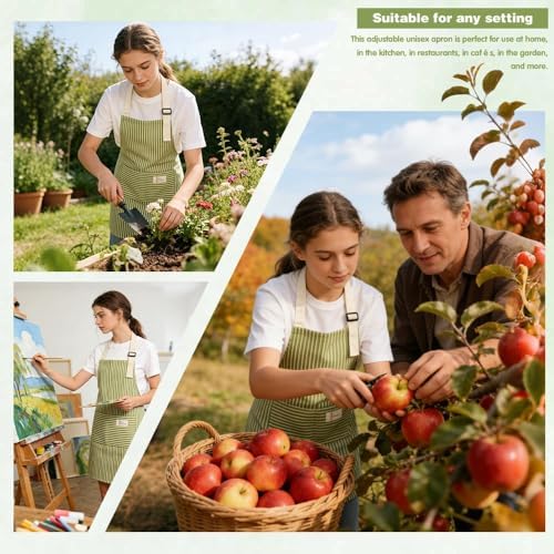 Chef Apron Bib Apron with 2 Large Pockets Adjustable Neck Strap Kitchen Apron Cooking Apron Stripes Baking Apron - Image 4