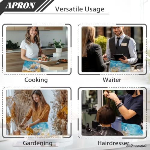 Server Apron with 3 Pockets 13 Inch Short Half Waist Aprons Waterproof Cooking Aprons for Women Men - Image 5