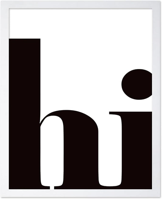 Poster Master Vintage Minimalist Poster - Retro Typography Print - Hi, Greeting, Plain, Modern, Simple - Gift for Artist, Friend - Wall Decor for Living Room, Office, Dorm, 8x10 White Framed