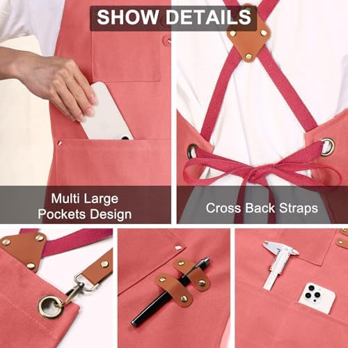 ZOMAO Chef Apron for Women Men with Large Pockets, Cotton Canvas Cross Back Waterproof Work Aprons for Kitchen Cooking Bib - Image 6
